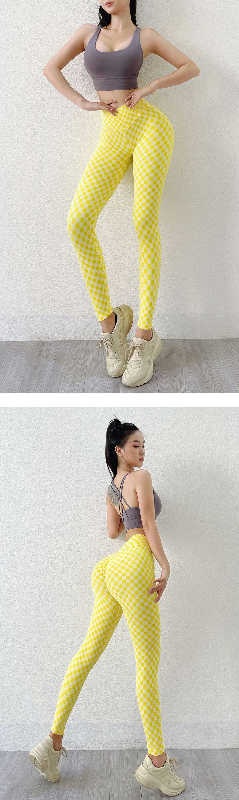 Γυναικείο πλεκτό καρό παντελόνι γιόγκα χωρίς ραφές Ροδάκινο πισινό σέξι γλουτοί Αποκαλυπτικό παντελόνι με γλουτούς Αθλητικό παντελόνι γυμναστικής που στεγνώνει γρήγορα_voghion.com