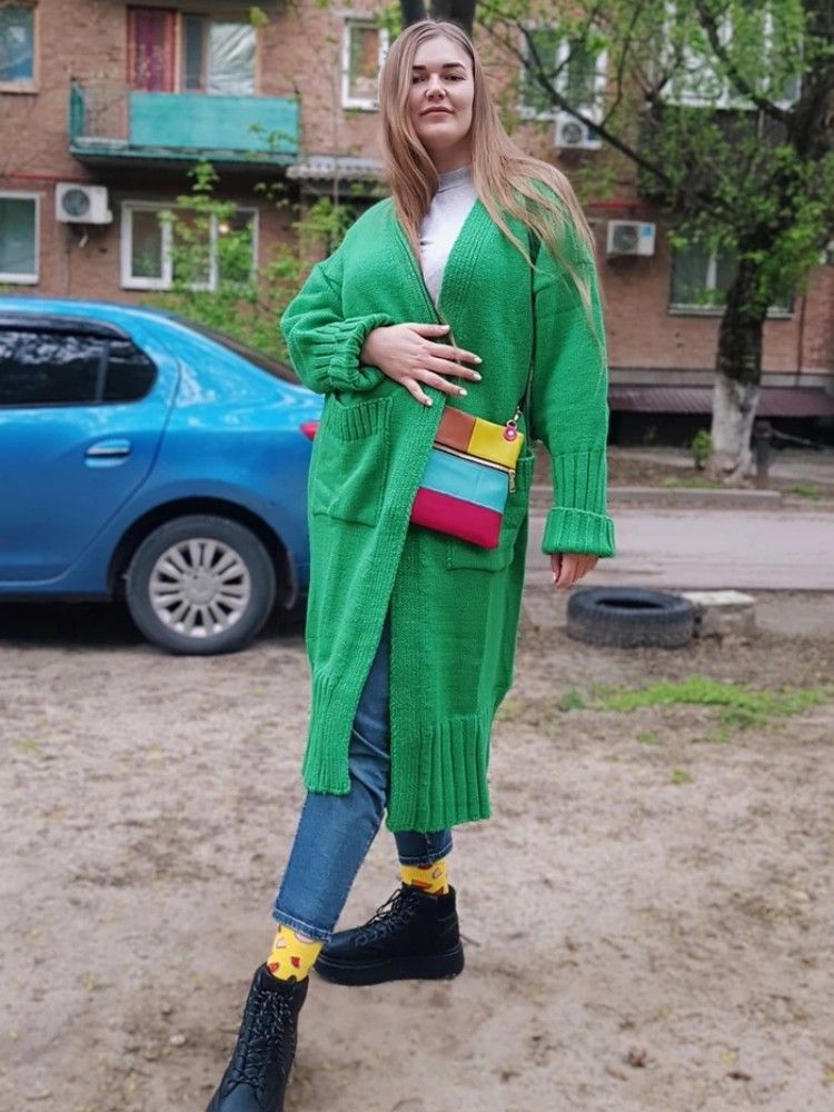 Large size sweater for women new loose long style rolled sleeve knitted cardigan casual jacket_voghion.com
