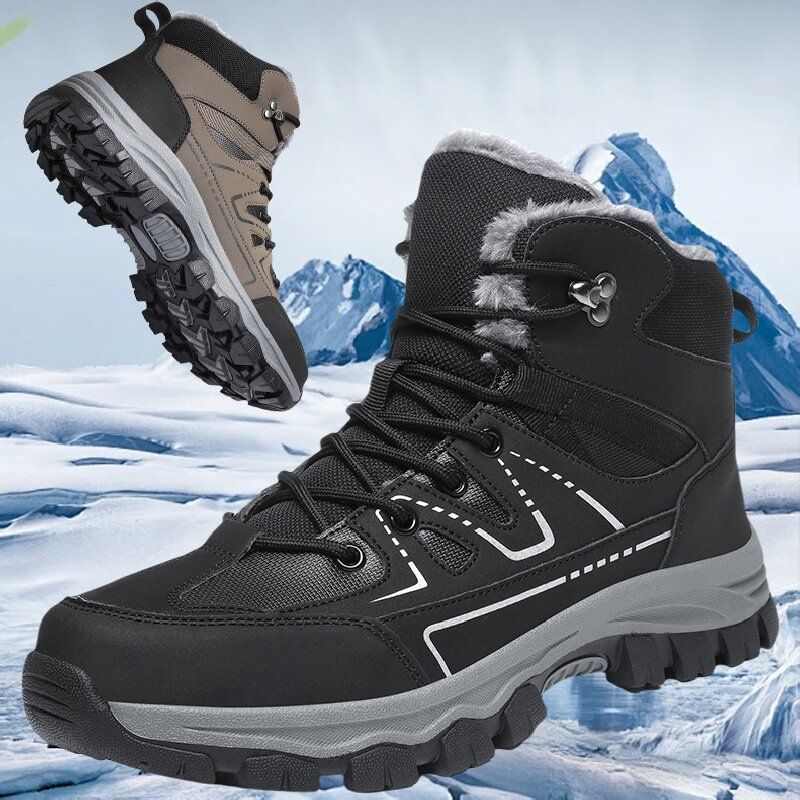 2025 Nuove scarpe da trekking alte da uomo, stivali foderati in pile e cotone, eleganti e versatili_voghion.com