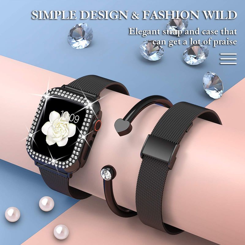 Diamantboett + metallarmband för iWatch-band Ultra 2, rostfritt stålarmband för iWatch 9 8 7 45 mm 44 mm 40 mm 41 mm serie 6 5 4_voghion.com