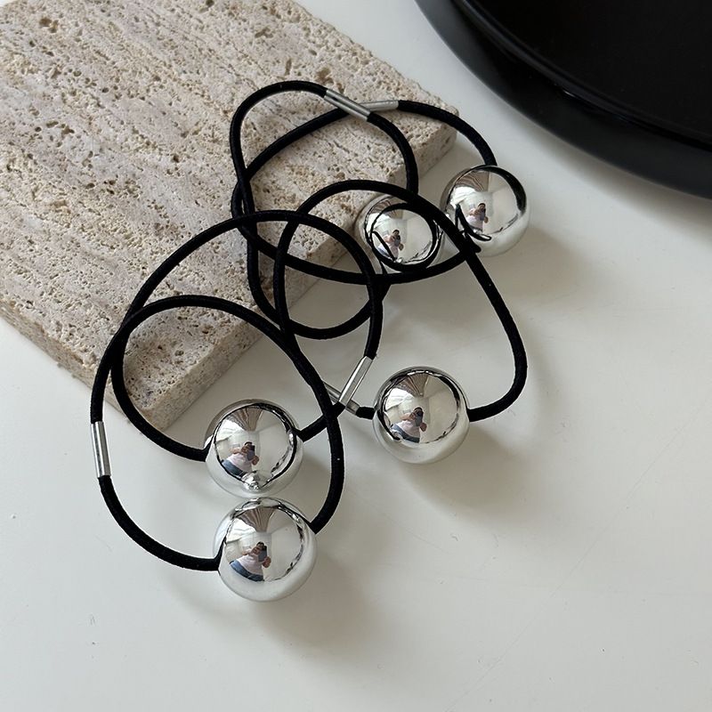 Anello per capelli coreano semplice in argento con testa a sfera, elastico alto, coda di cavallo, mezza palla, accessori per capelli all'ingrosso_voghion.com