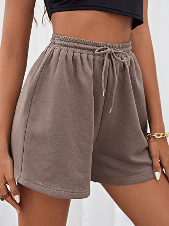 Abbigliamento da donna Pantaloncini larghi casual legati in maglia sportiva in tinta unita_voghion.com