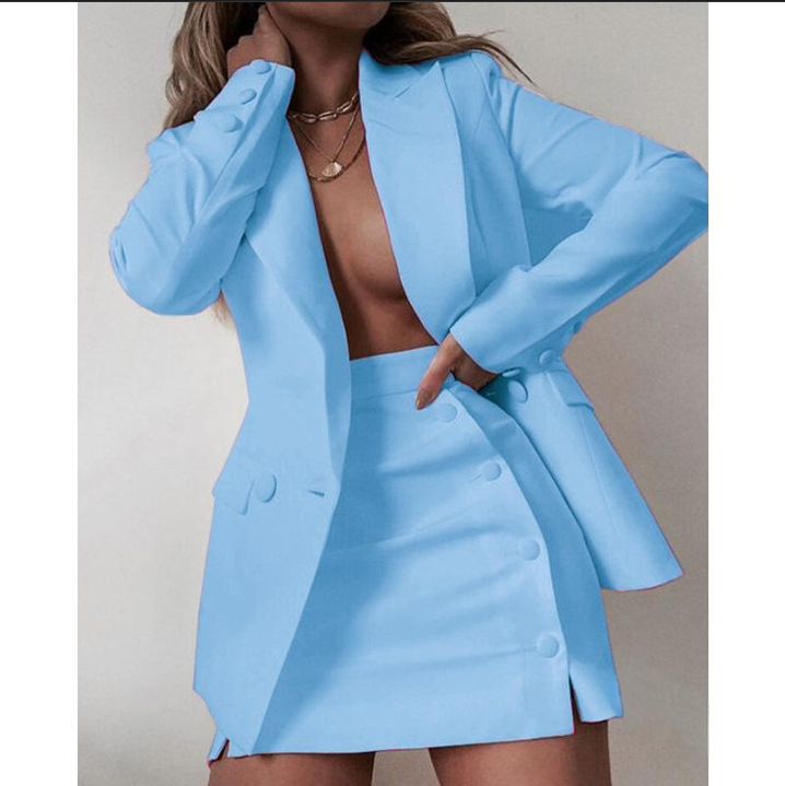 Abbigliamento donna completo tinta unita piccolo completo giacca gonna corta completo due pezzi_voghion.com