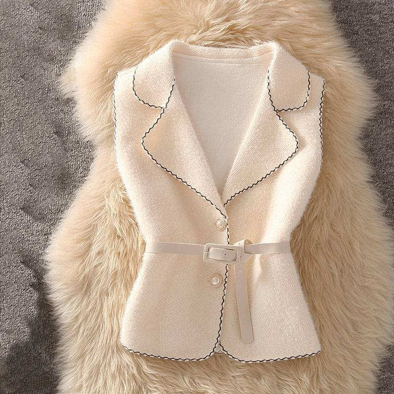 Women's Clothing Autumn Mature Suit Temperament Lady Suit Collar Vest Sweater Hip Skirt Three Piece Suit_voghion.com