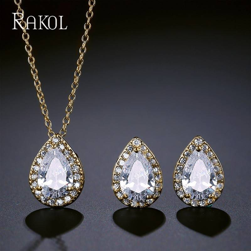 Fashion Classic Popular Water Drop Necklace Earrings Two Piece Inlaid AAA Zircon Jewelry Set_voghion.com