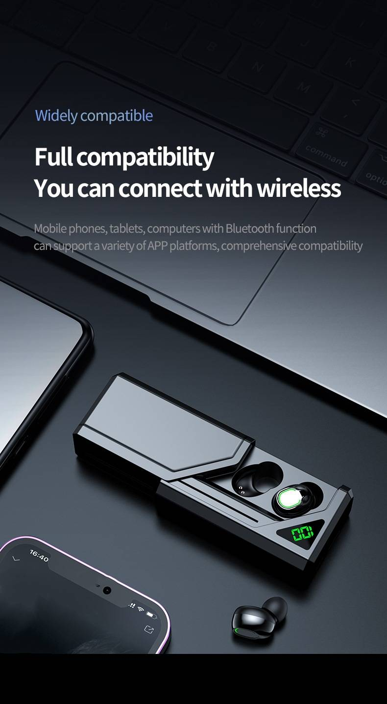 Auricolari Bluetooth wireless, stile in-ear, con display digitale, batteria a lunga durata, Bluetooth 5.3_voghion.com
