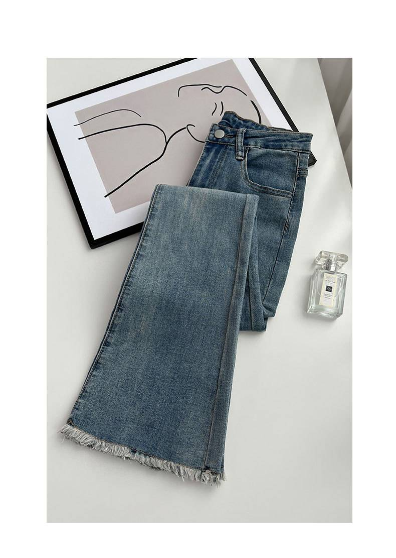 Summer New Fringe Jeans Women's Student High-waisted Elastic Slimming Bootcut Pants Vintage Thin Bell-bottom Pantsins_voghion.com