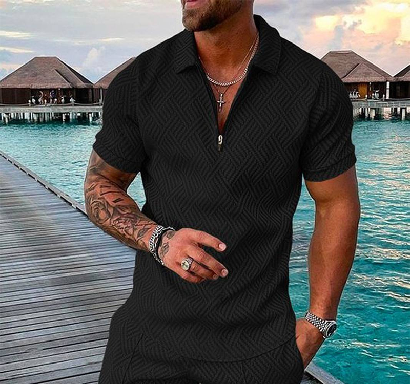 Neues Sommer-T-Shirt für Herren mit lässigem Revers, gewöhnliches, lässiges, einfarbiges 3D-gedrucktes Sommer-T-Shirt_voghion.com