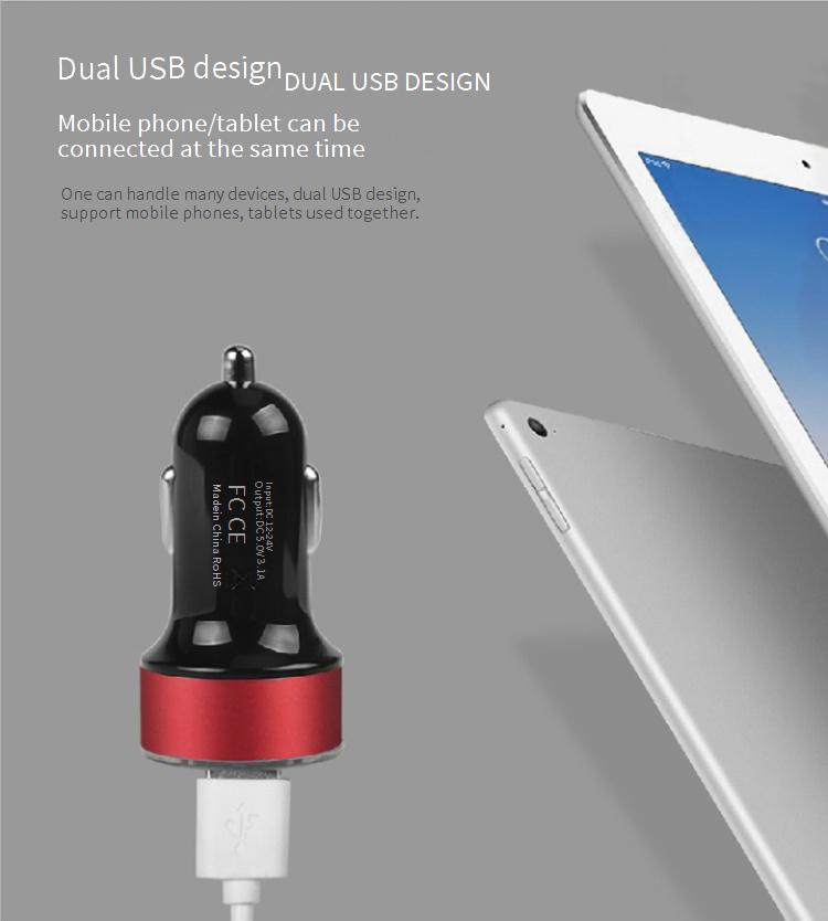 Autoladers Auto snellader Sigarettenaansteker 3.1A Digitaal display Autolader Slimme flitslader Dubbele poort USB Blauw licht_voghion.com