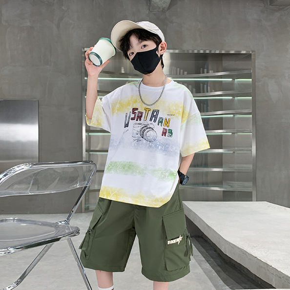 Boys' Summer Outfit 2-Piece Set - Short Sleeve Tee & Mid-Length Cotton Shorts With Letter Print | 85% Breathable Fabric | B-Class Safety Certified_voghion.com