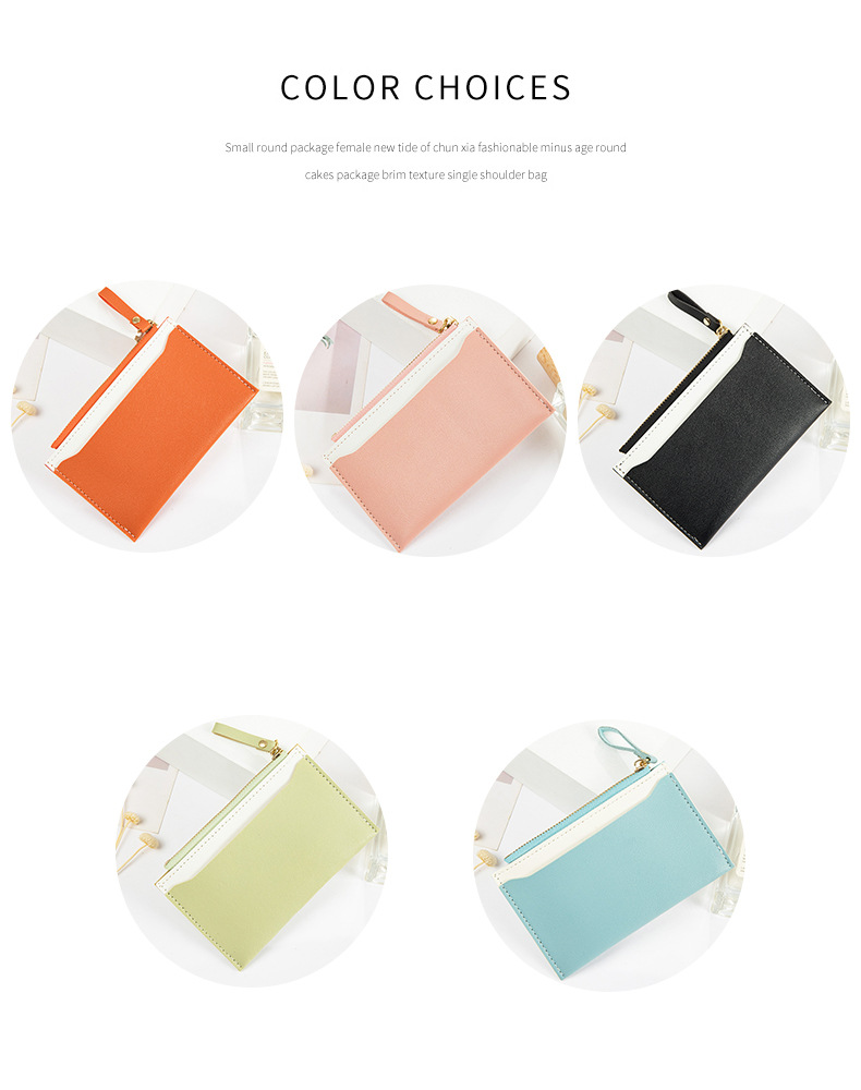 Portafoglio porta carte di credito da donna, con cerniera, porta monete in pelle PU, cuciture a contrasto, piccolo portafoglio fresco_voghion.com