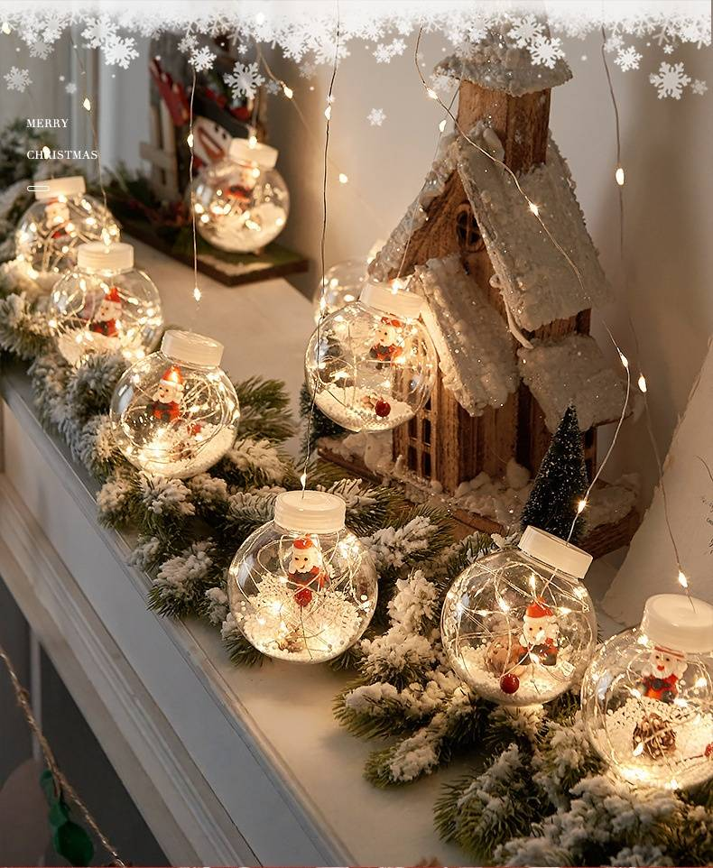 Weihnachtsdekorative LED-Lichterkette mit Weihnachtsmann, Schneemann und Wunschkugel – 3 m lange Plug-in-Lichtervorhang für Fenster, Zuhause und Weihnachtsdekoration_voghion.com