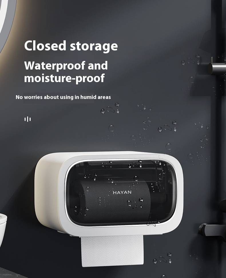 Moderner Toilettenpapierhalter fürs Badezimmer – Wasserdichter Toilettenpapierspender zur Wandmontage, Klebemontage ohne Bohren, quadratisches Design (Weiß/Grau)_voghion.com