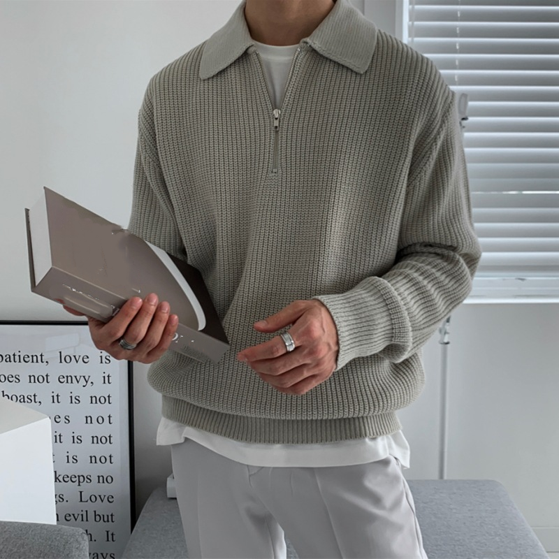 Herren-Strickpullover mit halbem Reißverschluss – Übergroßer Polokragen, wintertauglich und stylisch für lässige Retro-Mode_voghion.com