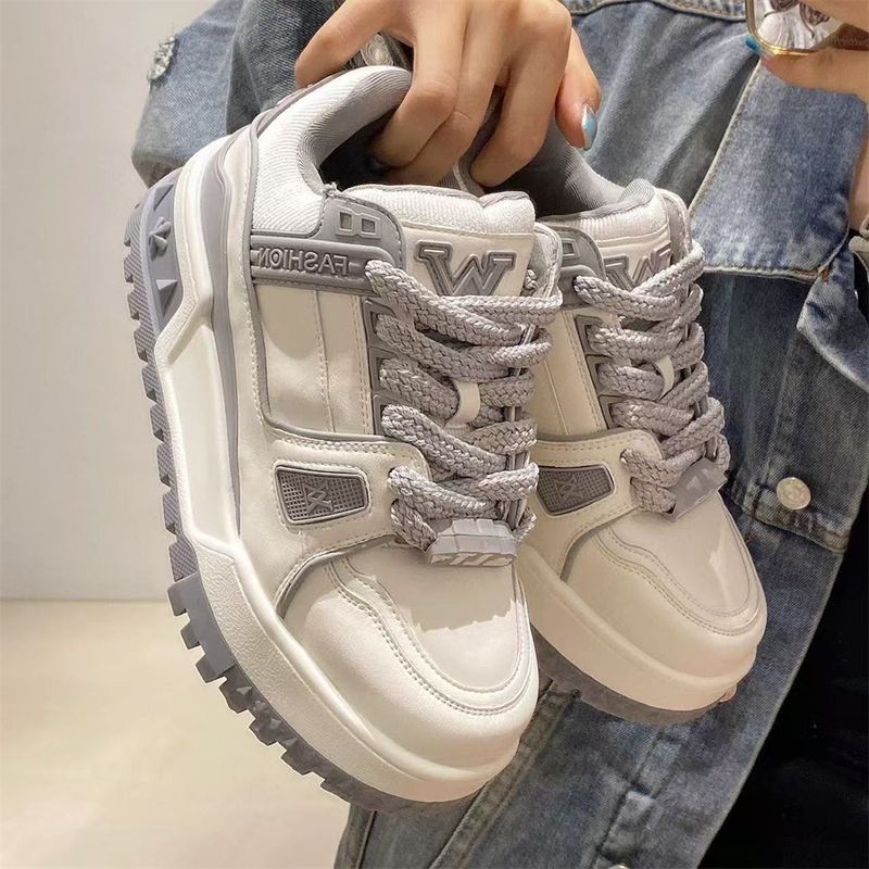 2026 Fashion Sneakers Joggingschuhe Wanderschuhe Damen Künstliches PU Low Top Schnürschuhe Atmungsaktive Dicke Sohle Rutschfeste, verschleißfeste Laufschuhe_voghion.com