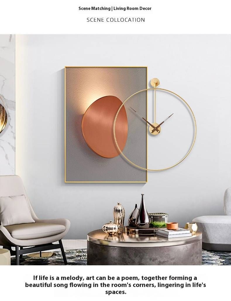 Modern Crystal Glass Wall Art & Silent Clock Set – Minimalist Metal Frame Entryway Decor (Multiple Sizes, HD Print, Battery-Powered)_voghion.com