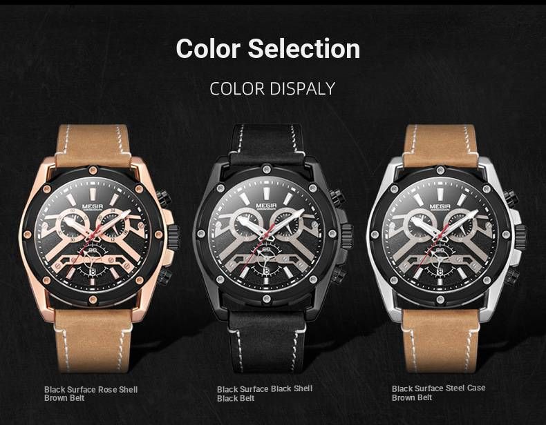 Orologio cronografo sportivo da uomo – Cinturino in vera pelle da 48 mm con lancette luminose e data (movimento al quarzo, resistente all'acqua)_voghion.com