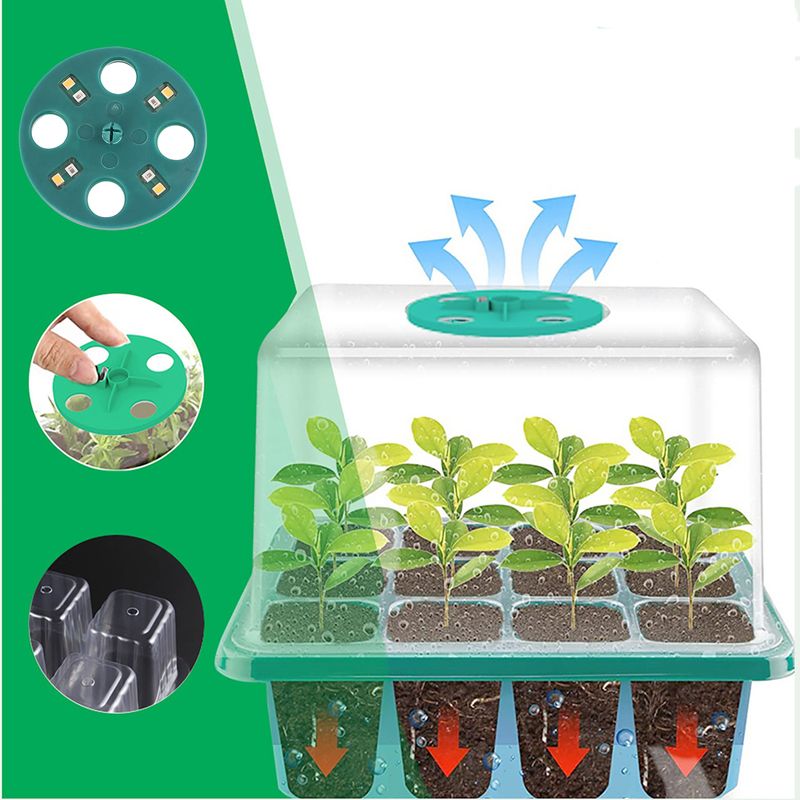 6/12 Cell Higher Cover Nursery Tray Box With Growing Light Seedling Germination Planting Pot Full Spectrum LED Growth Promotion_voghion.com