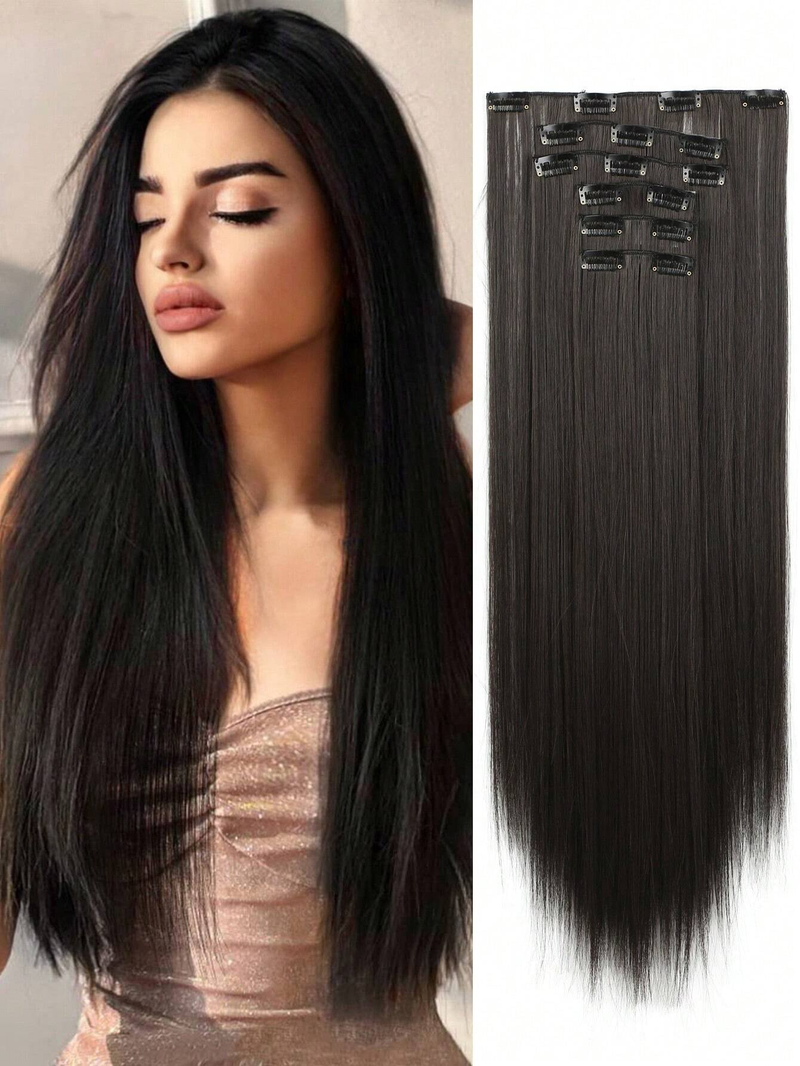 Clip da 1 pezzo in 6 pezzi con 16 clip per sintetizzare un'estensione di capelli lisci estesa da 24 pollici (oro intenso e_voghion.com