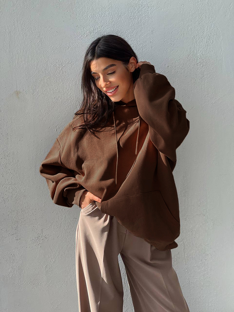 Women's hooded long-sleeved hoodie casual everything loose_voghion.com