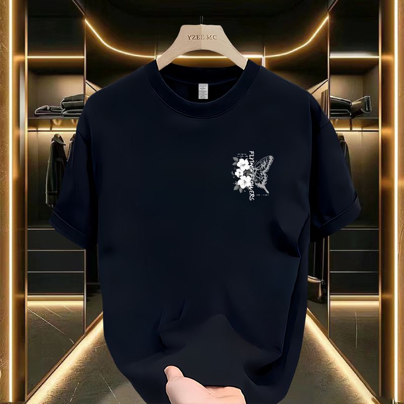 Trendy Marka Baskılı Kısa Yaz 2024 Yeni Yarım Kollu Trend Çok Yönlü Üst Erkekler İçin Yuvarlak Yaka Tişört_voghion.com