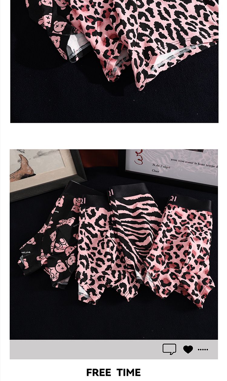 Sous-vêtements pour hommes, boxer respirant en pur coton imprimé léopard, short à quatre coins imprimé personnalisé et tendance_voghion.com