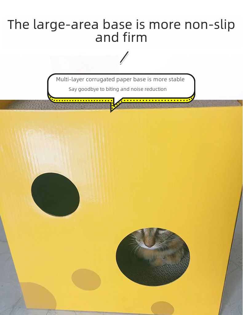 Cheese Box Cat Scratch Board Cat Nest Corrugated Paper Upper and Lower Two Layers Cat Claw Board Claw Grinder Drill Hole No Scrap Cat Toy_voghion.com