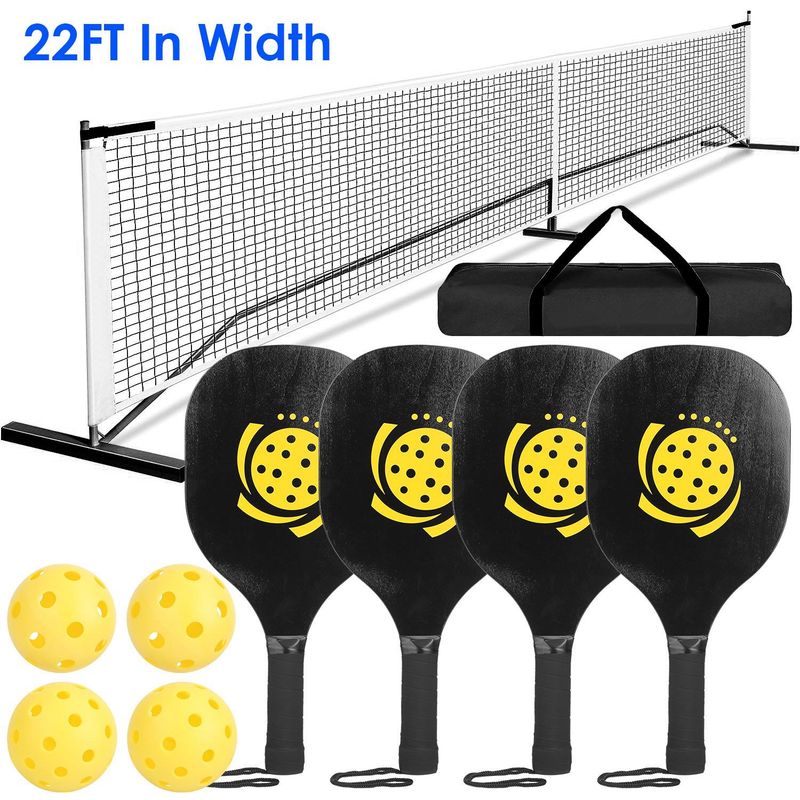 Portable Pickleball Net Set 22ft Regulation Size Net Pickle Ball Net System With 4 Pickleballs 4 Paddles Carrying Bag For Driveway Backyard_voghion.com