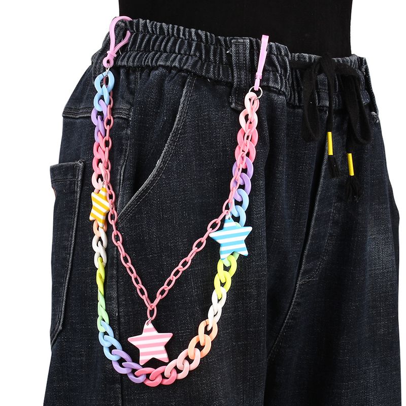 Jewelry Candy Color Double-layer Pants Waist Jeans Five Pointed Star Pendant Decorative Hanging Chain_voghion.com