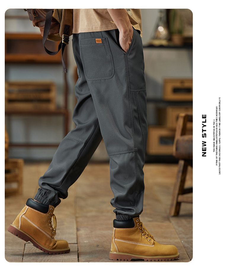 Lässige Cargohose für Herren – Locker sitzende Arbeitshose für den Alltag, mehrere Taschen, leichtes Polyester, Schwarz/Khaki/Dunkelgrau_voghion.com