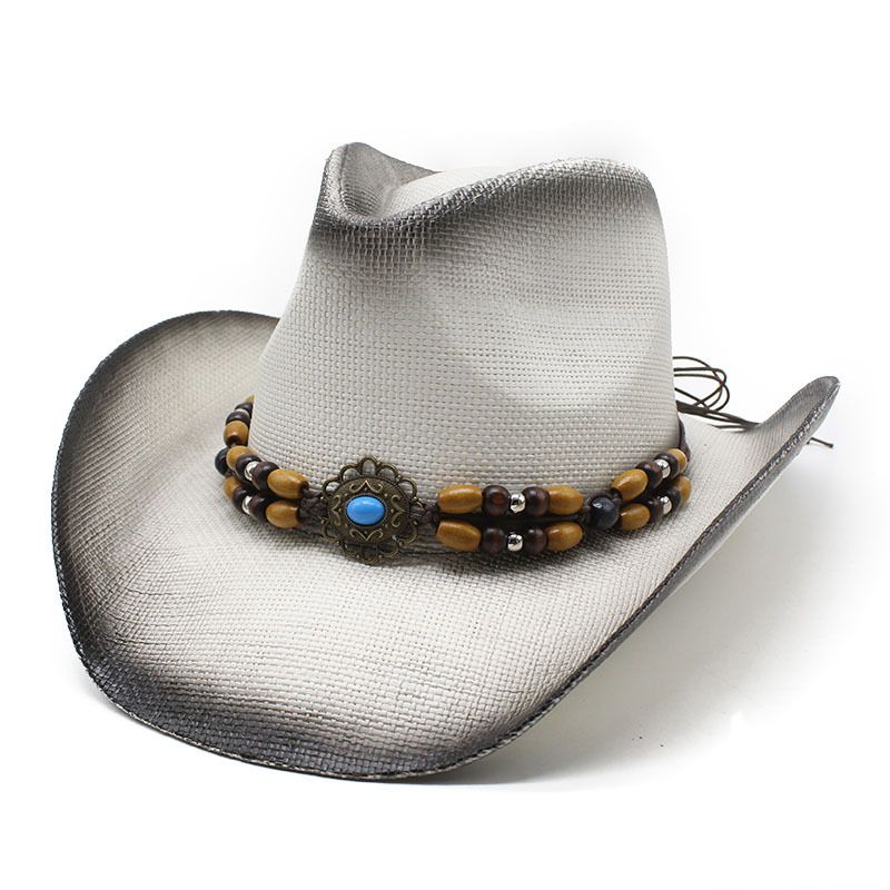 Spring and summer outing curled edge western cowboy outdoor sun fishing straw hat_voghion.com