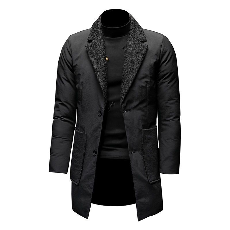 QFV507045555501<2 European Style Mid-Length For Men With Suit Collar, Business Casual, Plus Size, Thickened Cotton Coat, Trendy Jacket_voghion.com