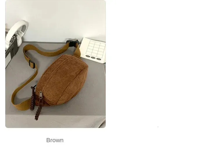 Marsupio da donna, grande capacità, in velluto a coste, stile street, borsa a tracolla, alla moda, cintura casual 250806_voghion.com