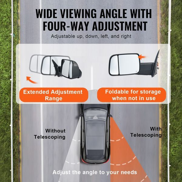 Towing Mirrors, Left & Right Pair Set For 2002-2008 Dodge Ram 1500 2500 3500 (Partial 2009 Models), Power Heated With Signal Light & Puddle_voghion.com
