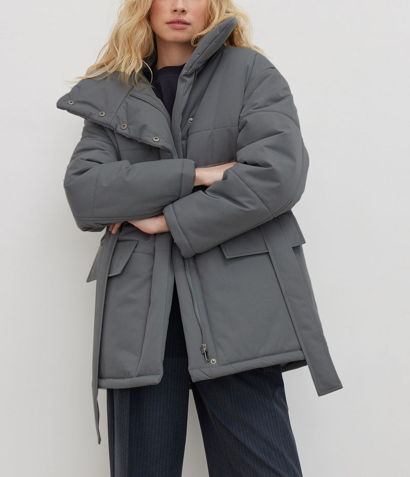 Roupas femininas gola alta algodão jaqueta inverno temperamento comutando moda quente à prova de vento gola alta com cinto algodão jaqueta_voghion.com