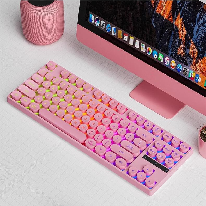 Teclado mecânico real com 87 teclas, mouse para jogos, com fio, para laptop, pequeno, silencioso e de alta estética_voghion.com