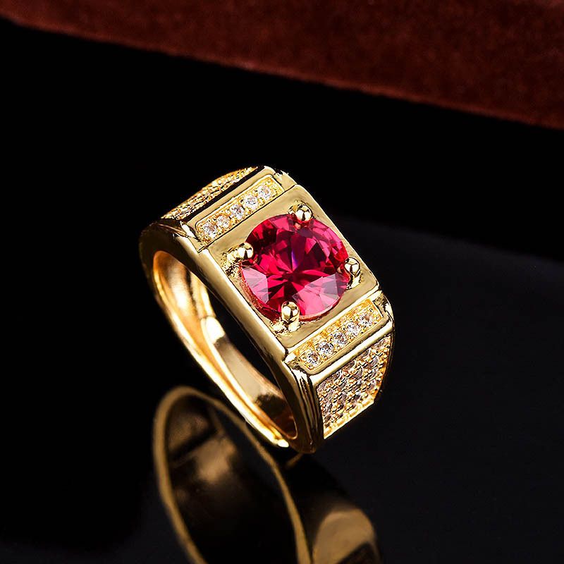 Nuovo anello da uomo PT950 Domineering Open con micro intarsi placcati in rosso_voghion.com