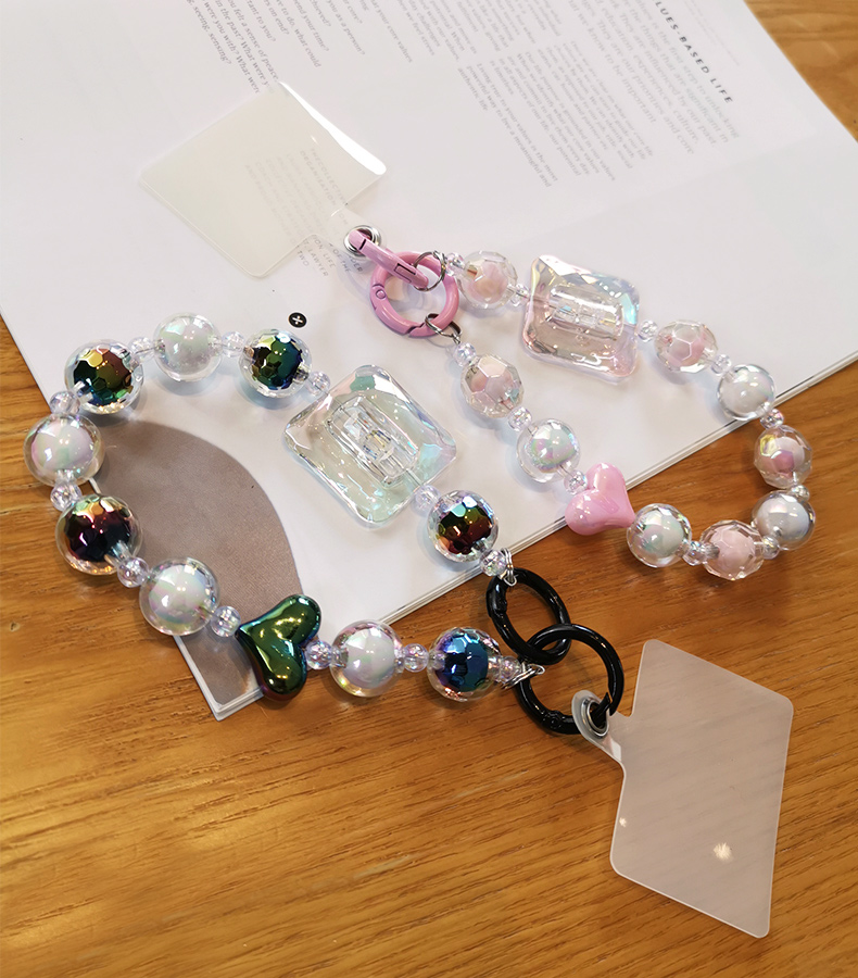 Large Square Crystal Bead Wrist Strap Mobile Phone Strap with Multi Sided Diamond Bead Pendant Phone Anti Drop Clip_voghion.com