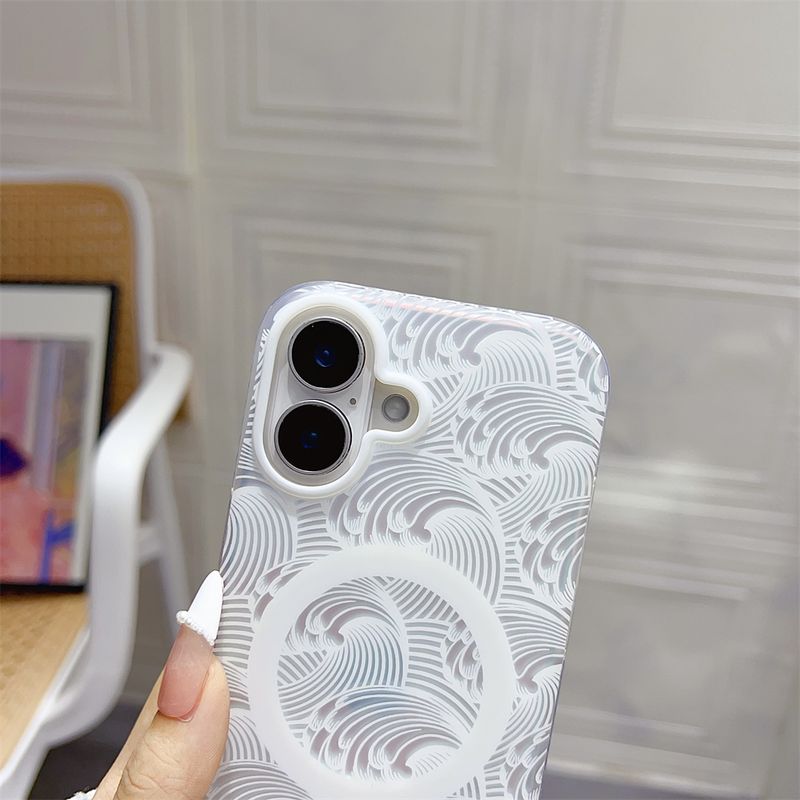 Modisches Wellenmuster für Magsafe, magnetisches kabelloses Ladeetui für iPhone 11 12 13 14 15 16 Pro Max Plus, harte PC-Stoßstangenabdeckung_voghion.com
