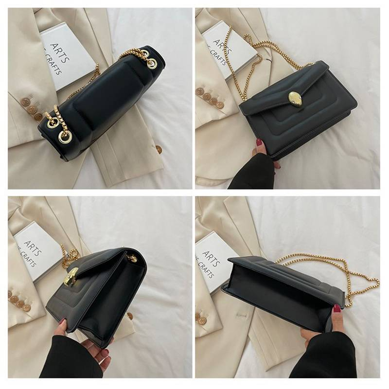 Fashion Snakehead Women's Bag PU Leather Chain Slanting Small Square Bag Women Soft Leather Linger Retro Shoulder Bag For Women_voghion.com