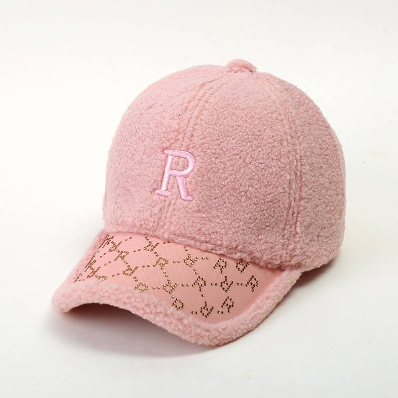 Südkorea China-Chic Cool Brief Lamm Fleece Baseball Cap Frauen Warm halten Mode Strass Cap Frauen_voghion.com