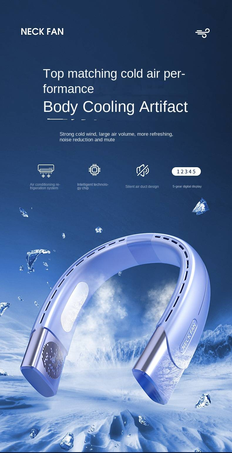 Ventilatore da collo portatile senza pale, flusso d'aria a 360°, ultra silenzioso, 3 velocità, collo da 4000 mAh, volume d'aria di raffreddamento ricaricabile_voghion.com