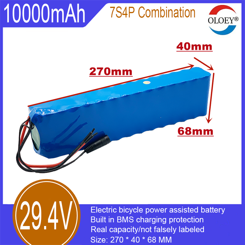 Pack de batterie lithium-ion 29,4 V, combinaison 7S4P, 10 000 mAh, protection de charge BMS intégrée, convient aux vélos électriques, scooters, etc._voghion.com