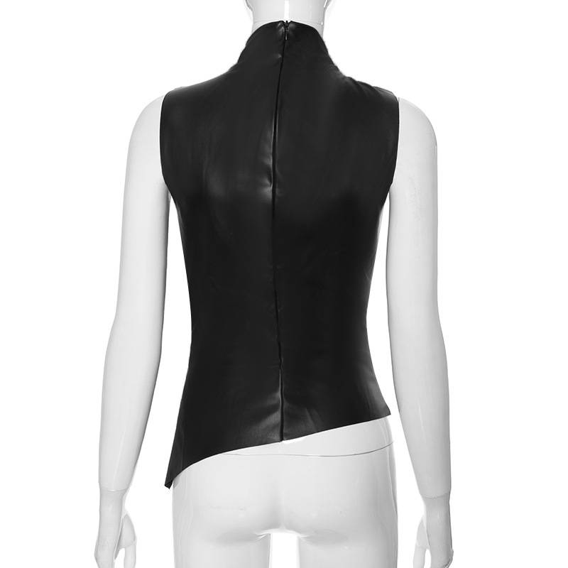 Canotta da donna Y2K Vintage Pu semplice e basica, a vita alta, attillata, con taglio a taglio, senza maniche, versatile, nobile_voghion.com