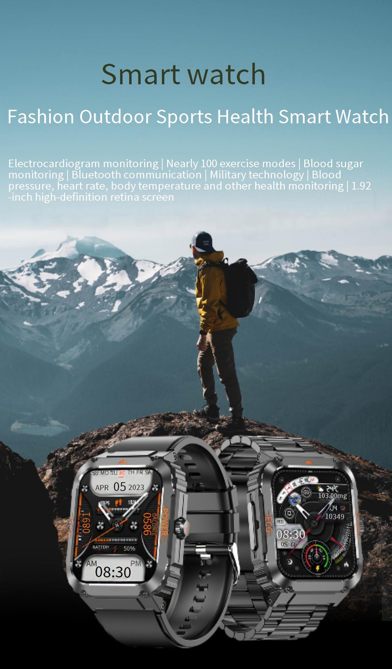 Smartwatches Smart Watch Outdoor Drei Beweis Bluetooth Anruf EKG Elektrokardiogramm Blutzucker Herzfrequenz Körpertemperatur Überwachung Übung_voghion.com