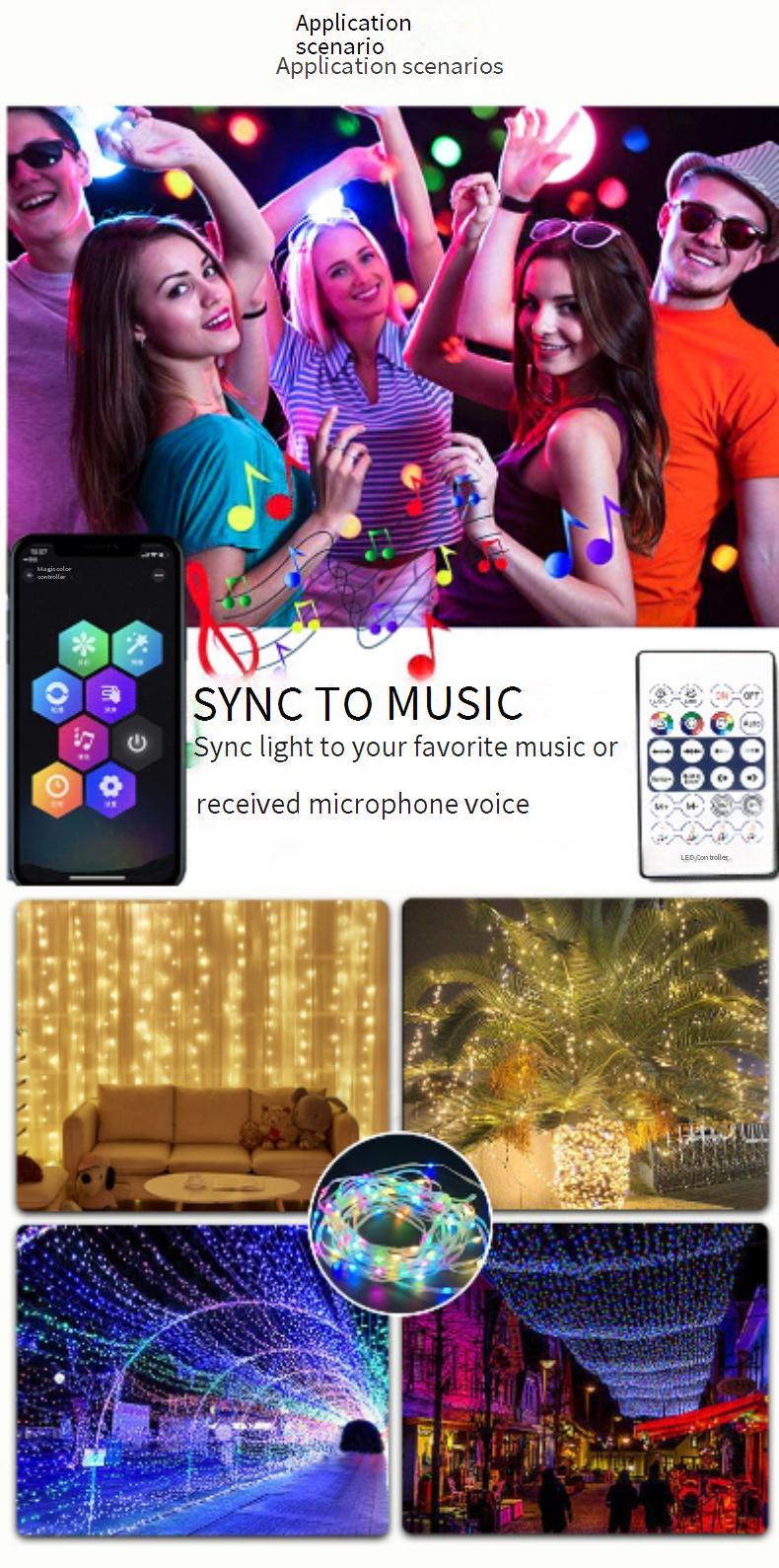 Home & Garden LED Leather Wire Light Three Wire Point Control Running Water Light String Bluetooth Music Atmosphere Christmas Holiday Light Color Box_voghion.com