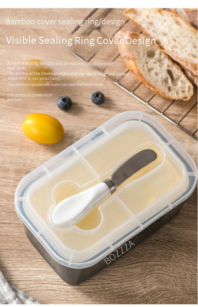 Ceramic Butter Dish With Wooden Lid & Built-in Knife Clear Window Refrigerator Storage Container For Cheese Butter_voghion.com
