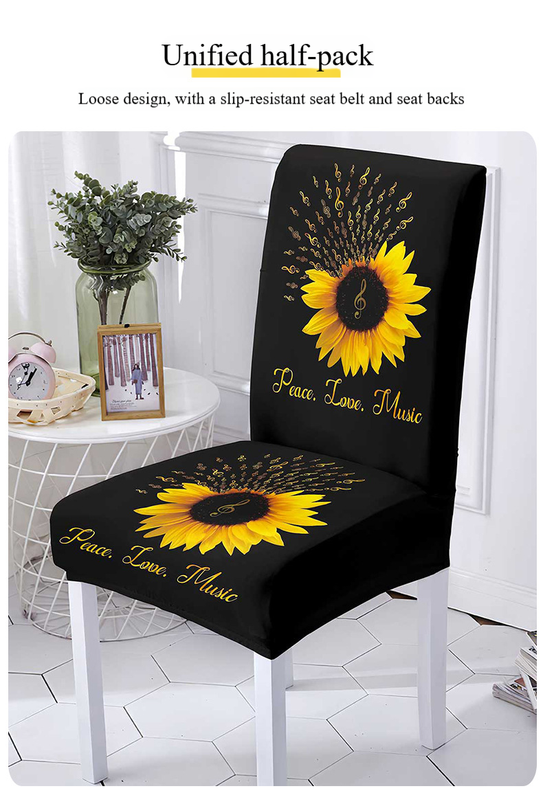 Coprisedia elasticizzato stampato - Motivo girasole, tessuto in seta di latte, sfoderabile e lavabile (copertura completa per sedie da pranzo e da ufficio)_voghion.com