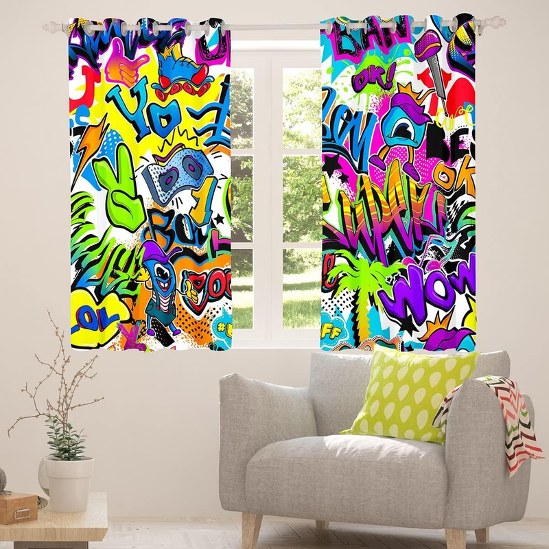 Teens Graffiti Pattern Drapes Boys Hippie Graffiti Style Curtains Hip Hop Style Window Curtain Panels For Kids Child Room Decor _voghion.com