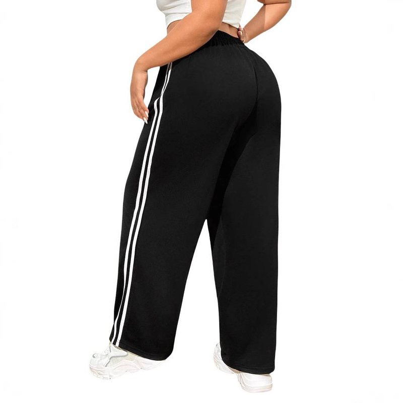 Vêtements pour femmes Yoga Loisirs Confortable Droit Drapé Slim Taille Haute Jambe Large Rayé Côté Jambe Large Pantalon_voghion.com